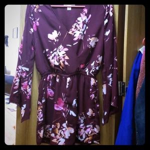 Wine colored w/flowers Romper
